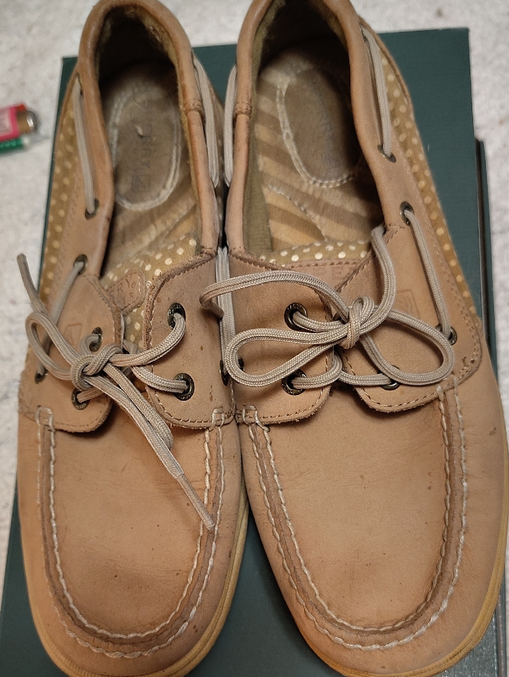 Sperry Women’s Taupe Boat Shoes with Beige Laces